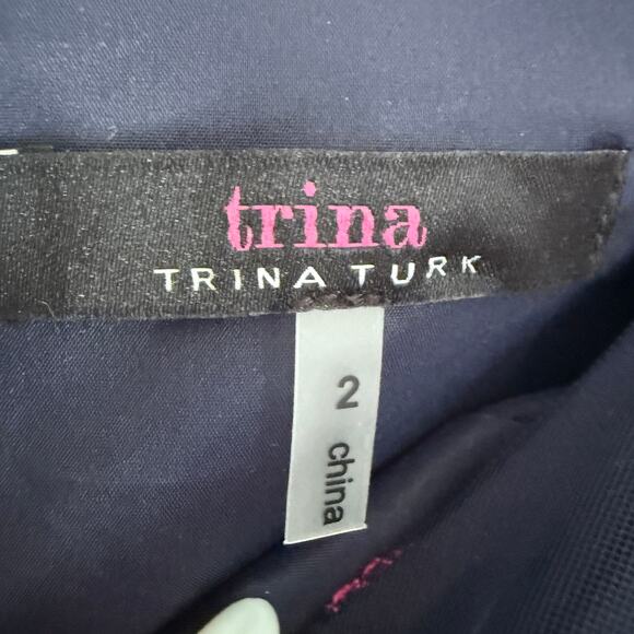 TRINA Trina Turk | Ivar Navy Blue Embroidered Floral Off Shoulder Sheath Dress 2 - Picture 6 of 7